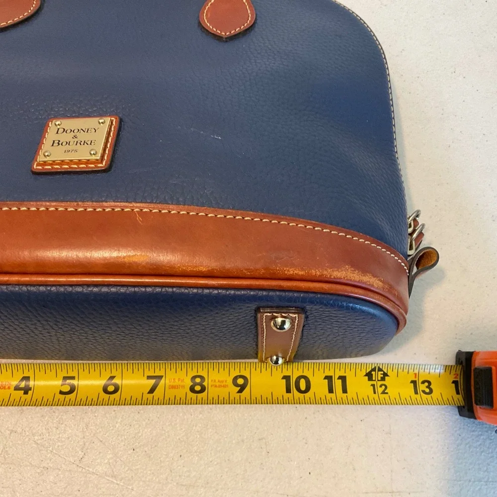 Dooney & Bourke Navy Blue Pebbled Leather Zip Zip Satchel Bag with Brown Trim